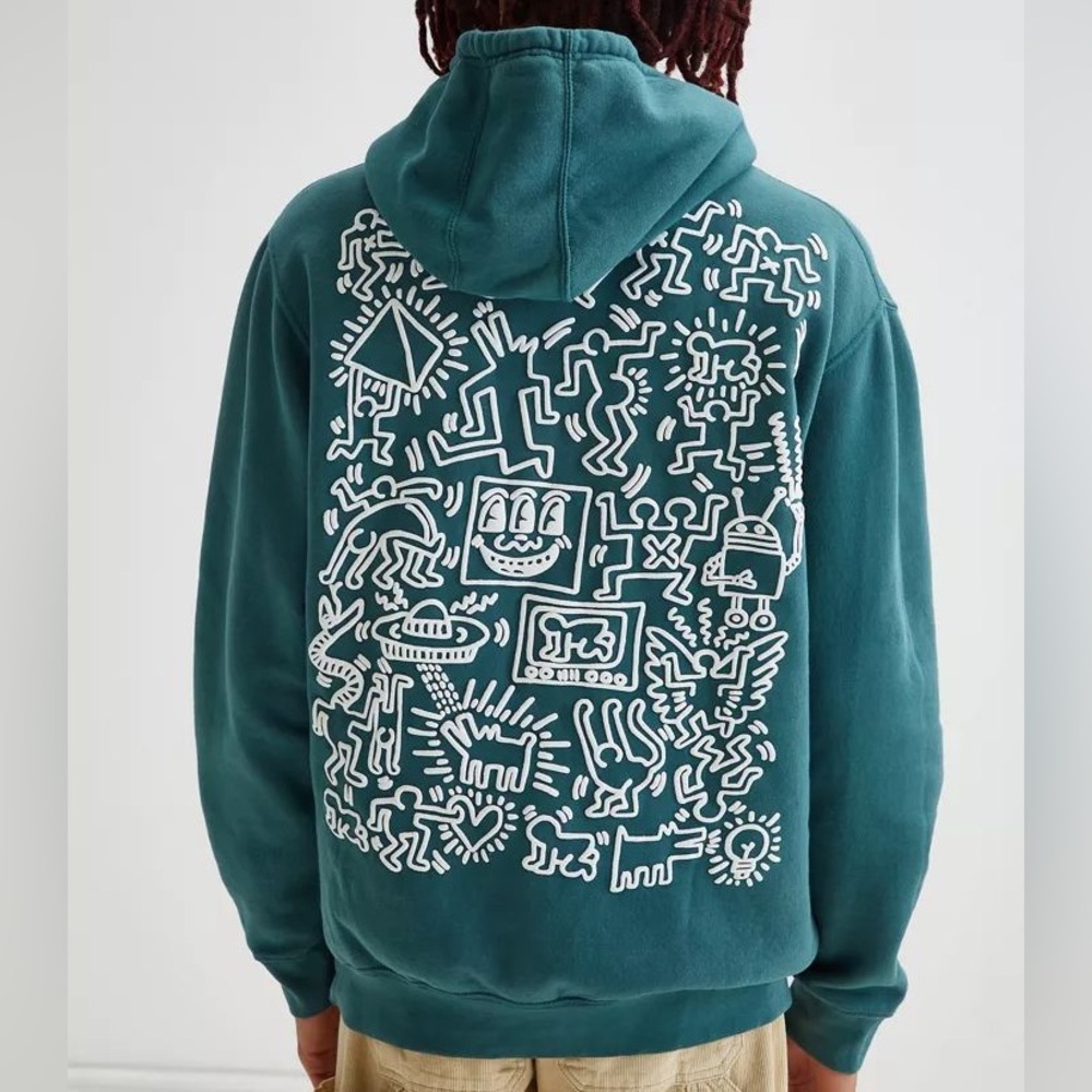 Keith Haring Puff Icons Hoodie Sweatshirt Urban Outfitters NWOT Heart